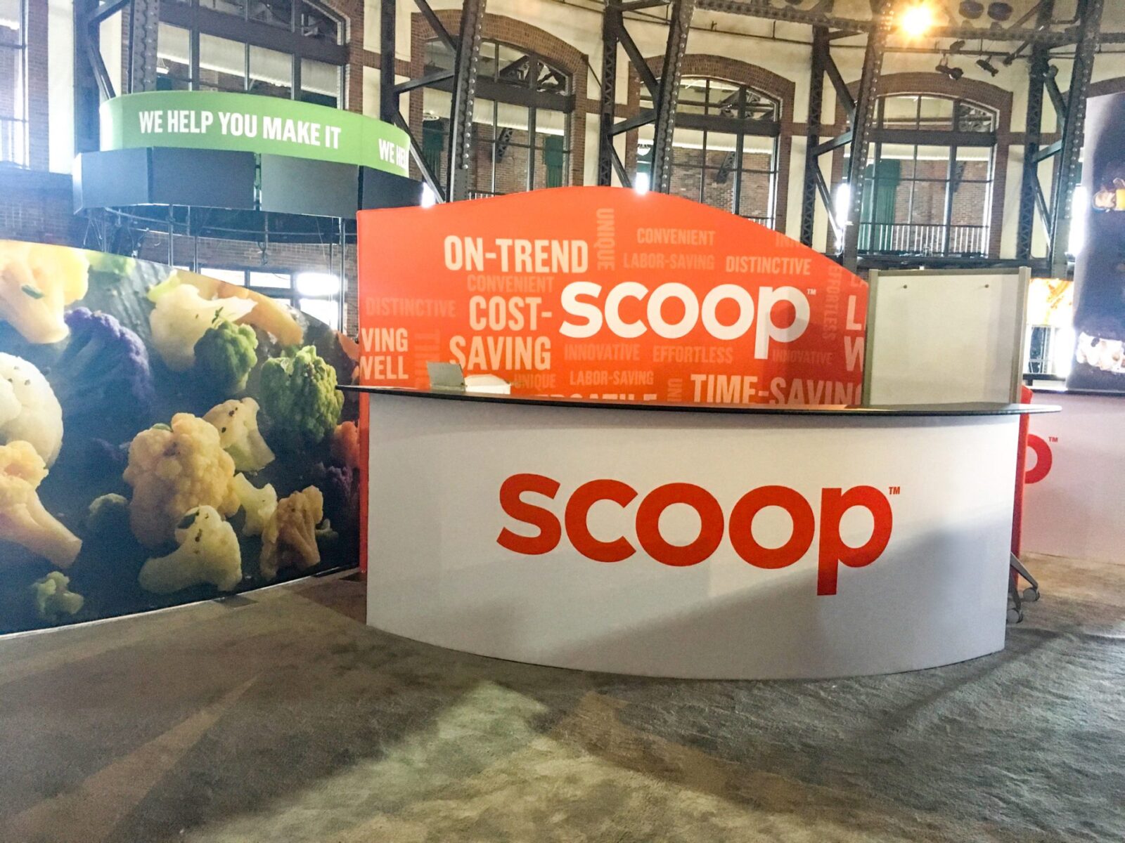 US Foods Trade Show SEG custom millwork countertop with transaction top and vinyl graphics