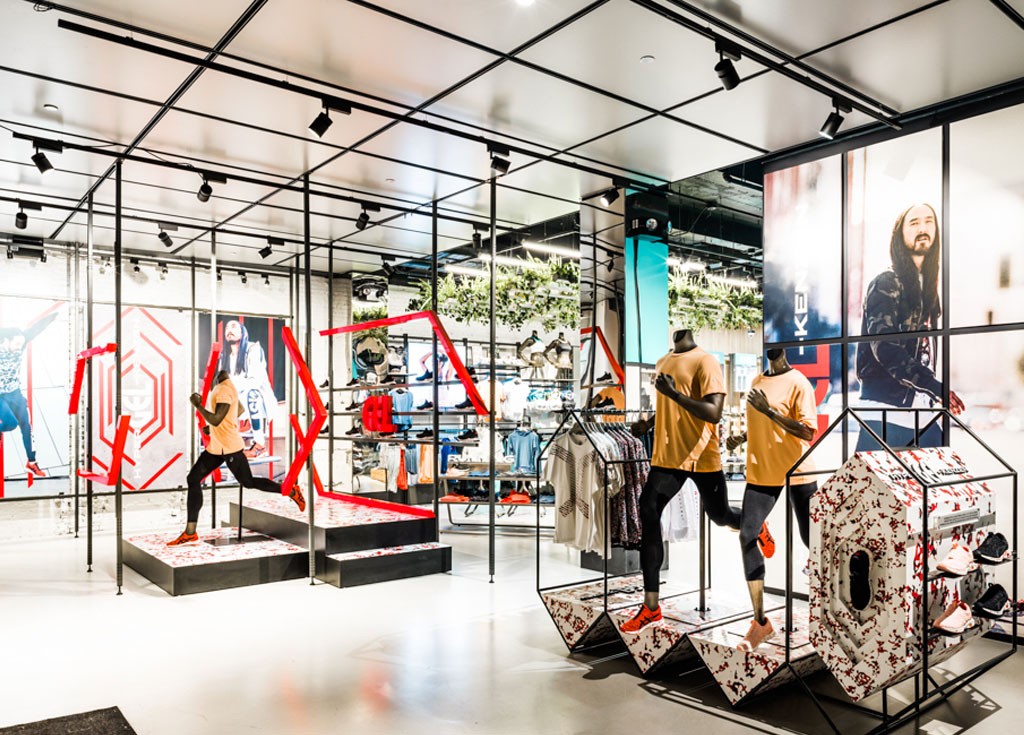 asics, retail display, shaped frame, retail store, merchandise display