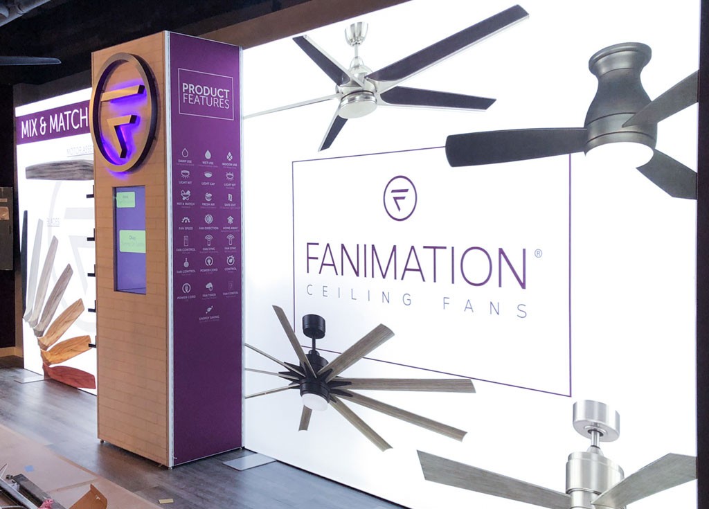 fanimation, custom display, lighting solutions, lightbox accessories, freestanding frame, integrated technology